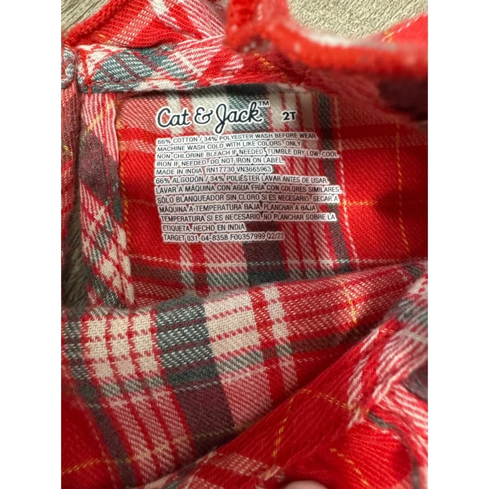 Toddler Girls Red Plaid Tiered Long Sleeve Holiday Dress 2T